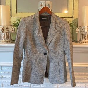 Lafayette 148 NY Linen Blend Black Gray Fitted Single Button Blazer Size 2